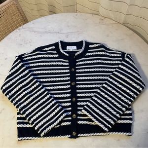 La Ligne Wool Navy and White Striped Cardigan - XL - Gently Used